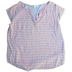 Artisan NY Women's Blouse Small Peach Print Short Sleeve 100% Rayon